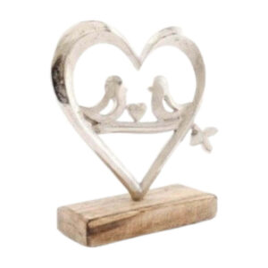 Heart & Bird Wood Plaque, 13cm